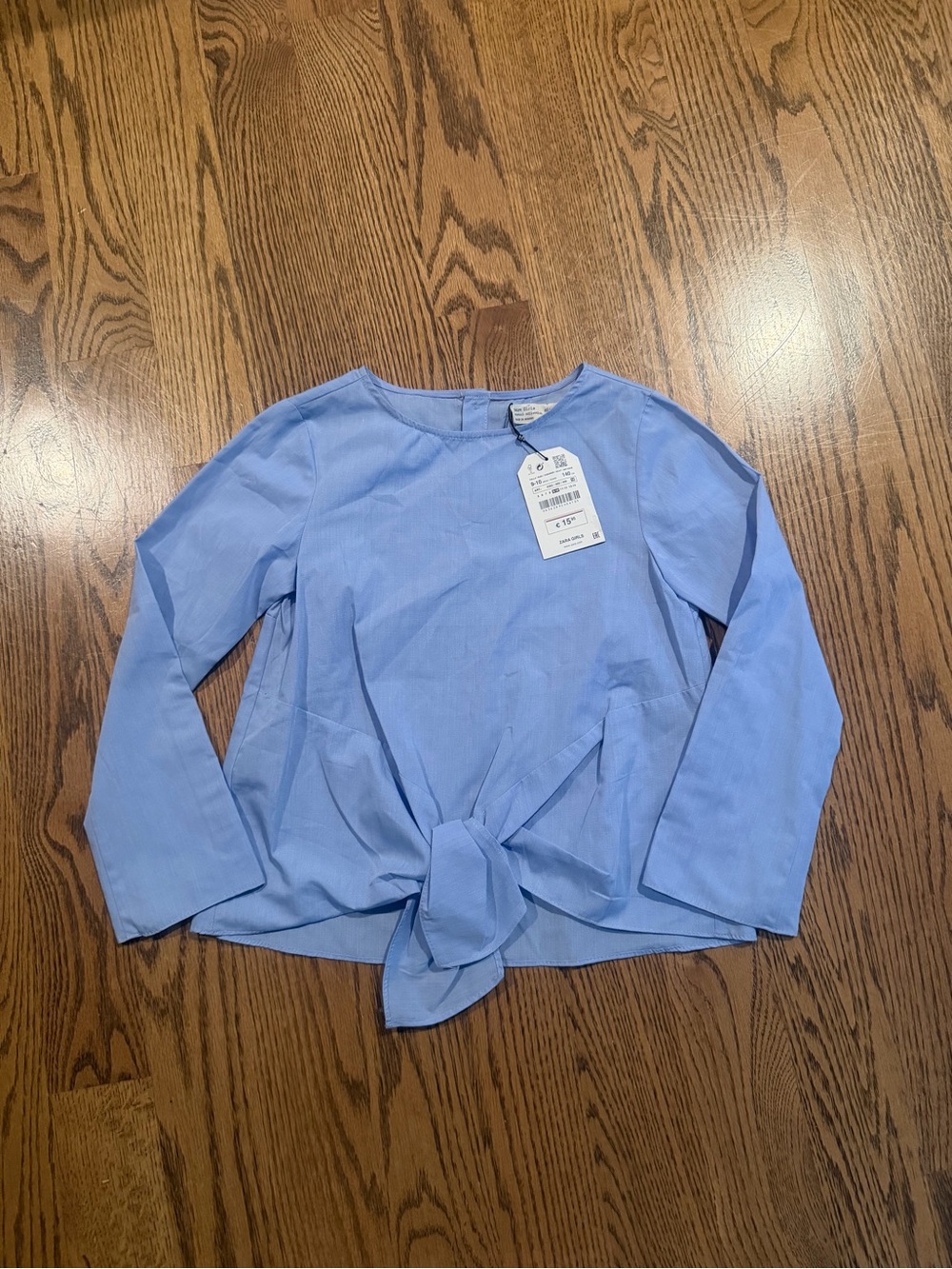 Zara Light Blue Girls' Tie-Front Blouse